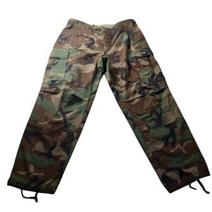 VTG US Army Camo Cargo Pants Medium Short Woodland BDU Military Drawstring Hem‎